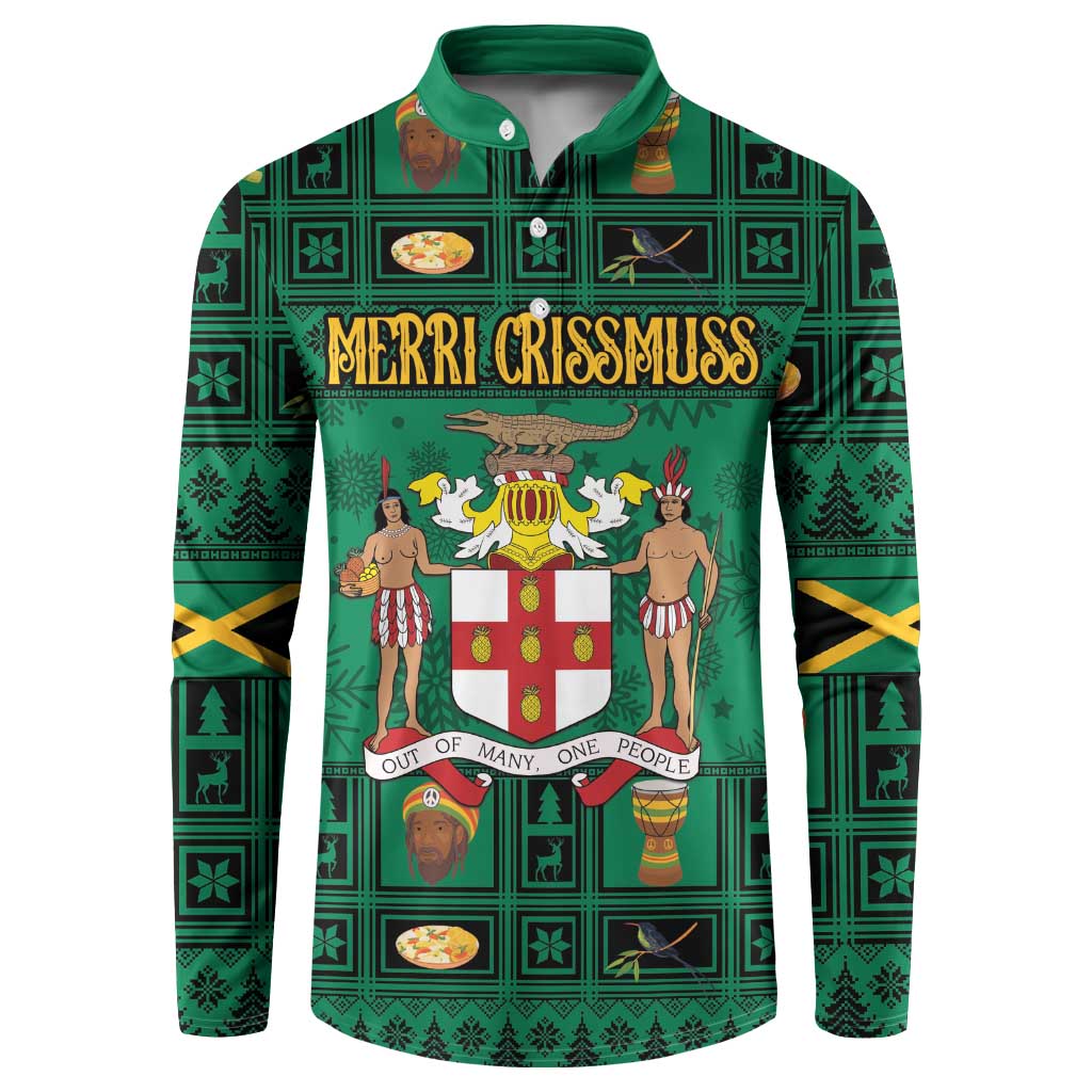 Personalized Jamaica Christmas Button Sweatshirt Coat Of Arms - Merri Crissmuss - Wonder Print Shop