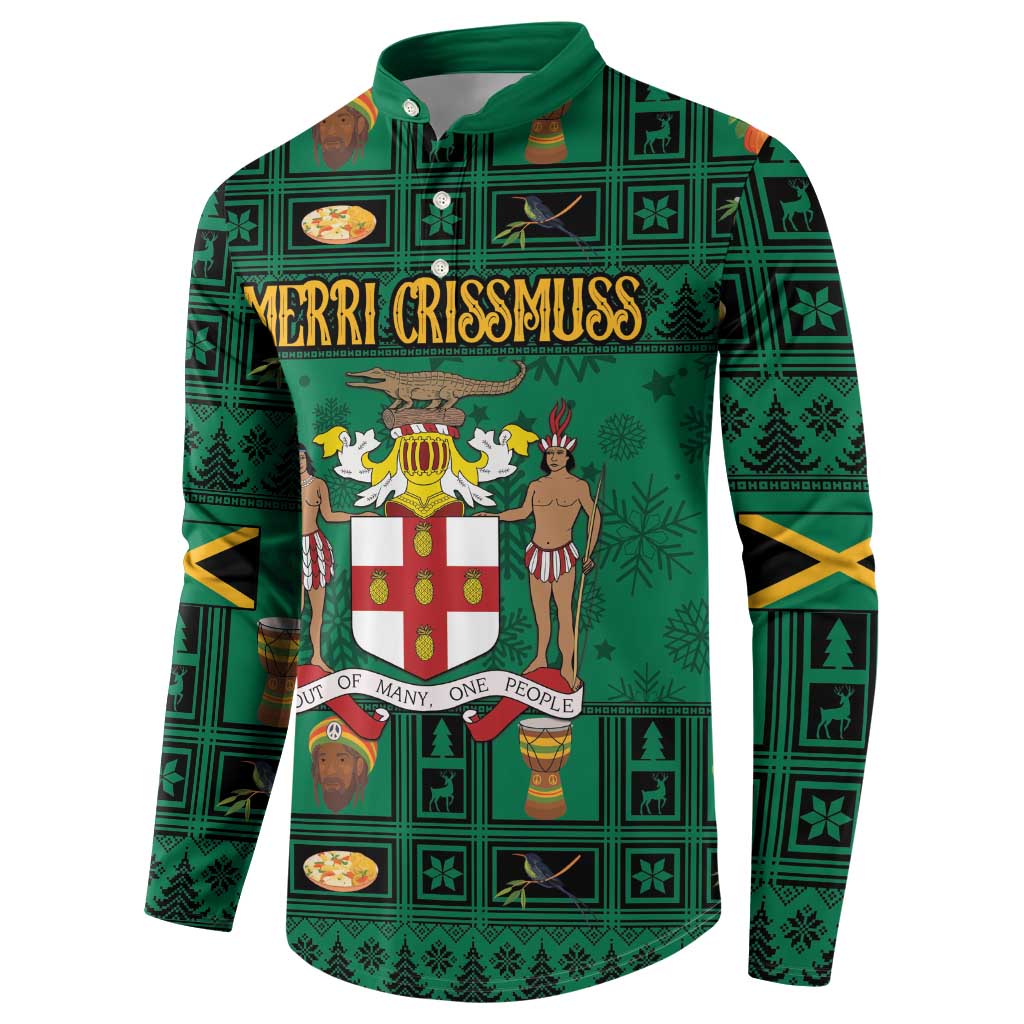 Personalized Jamaica Christmas Button Sweatshirt Coat Of Arms - Merri Crissmuss - Wonder Print Shop