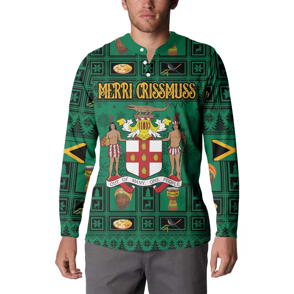 Personalized Jamaica Christmas Button Sweatshirt Coat Of Arms - Merri Crissmuss - Wonder Print Shop