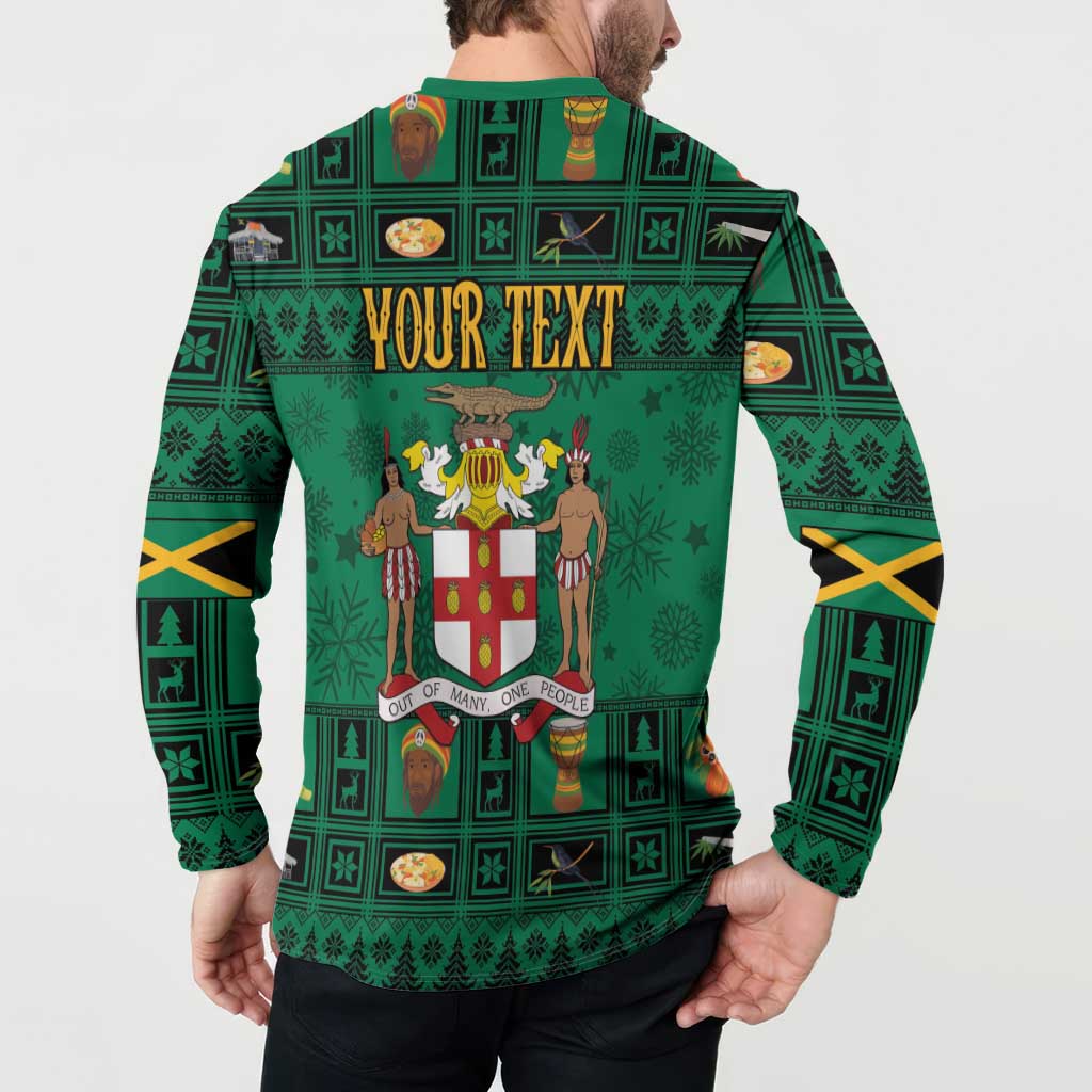 Personalized Jamaica Christmas Button Sweatshirt Coat Of Arms - Merri Crissmuss - Wonder Print Shop