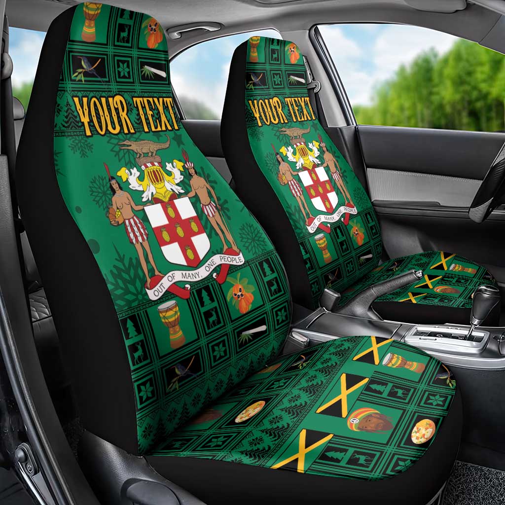 Personalized Jamaica Christmas Car Seat Cover Coat Of Arms - Merri Crissmuss - Wonder Print Shop