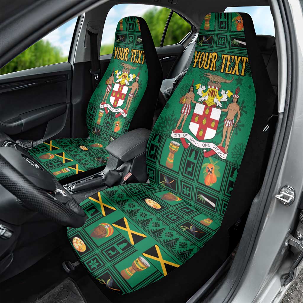 Personalized Jamaica Christmas Car Seat Cover Coat Of Arms - Merri Crissmuss - Wonder Print Shop