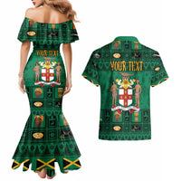 Personalized Jamaica Christmas Couples Matching Mermaid Dress and Hawaiian Shirt Coat Of Arms - Merri Crissmuss - Wonder Print Shop