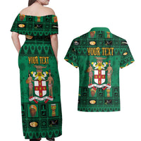 Personalized Jamaica Christmas Couples Matching Off Shoulder Maxi Dress and Hawaiian Shirt Coat Of Arms - Merri Crissmuss - Wonder Print Shop