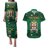 Personalized Jamaica Christmas Couples Matching Puletasi and Hawaiian Shirt Coat Of Arms - Merri Crissmuss - Wonder Print Shop