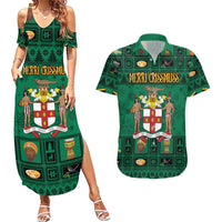 Personalized Jamaica Christmas Couples Matching Summer Maxi Dress and Hawaiian Shirt Coat Of Arms - Merri Crissmuss - Wonder Print Shop