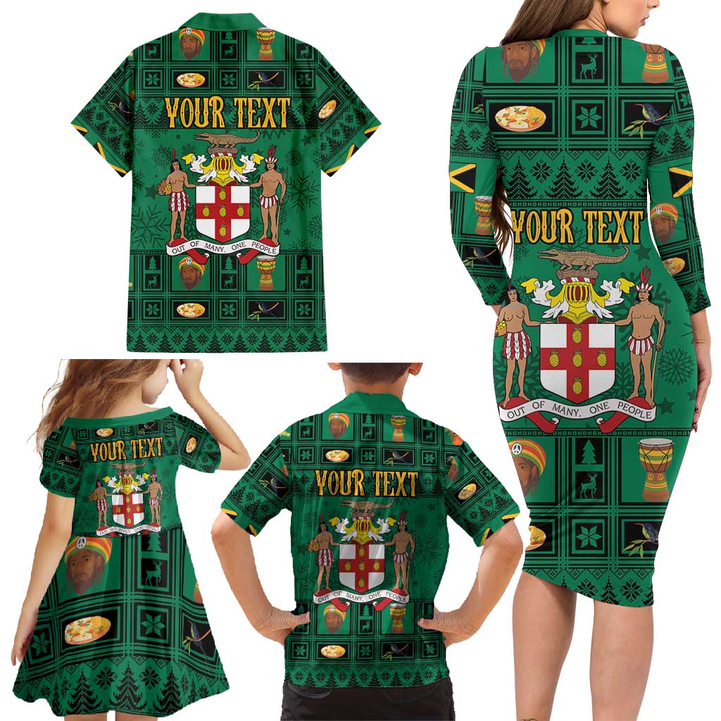 Personalized Jamaica Christmas Family Matching Long Sleeve Bodycon Dress and Hawaiian Shirt Coat Of Arms - Merri Crissmuss - Wonder Print Shop