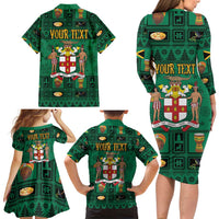 Personalized Jamaica Christmas Family Matching Long Sleeve Bodycon Dress and Hawaiian Shirt Coat Of Arms - Merri Crissmuss - Wonder Print Shop
