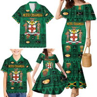 Personalized Jamaica Christmas Family Matching Mermaid Dress and Hawaiian Shirt Coat Of Arms - Merri Crissmuss - Wonder Print Shop