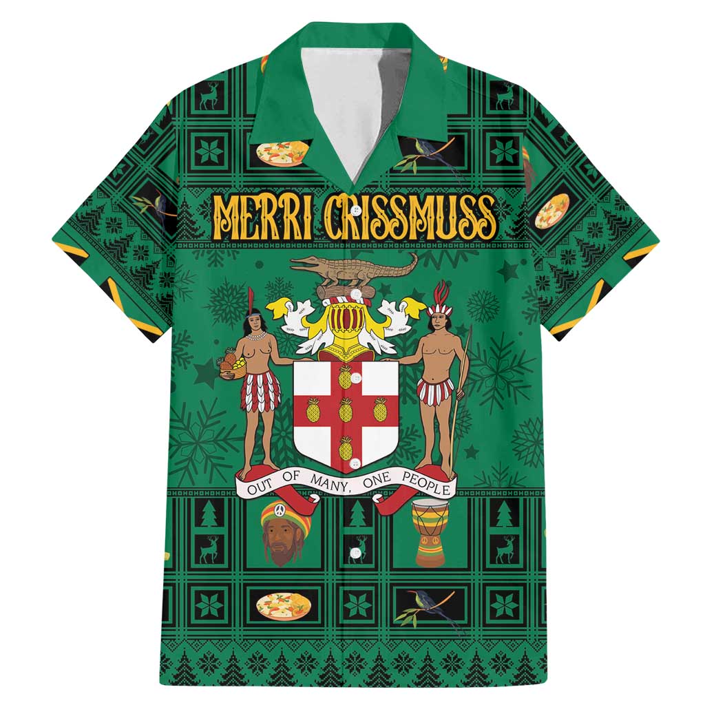 Personalized Jamaica Christmas Family Matching Mermaid Dress and Hawaiian Shirt Coat Of Arms - Merri Crissmuss - Wonder Print Shop