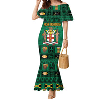 Personalized Jamaica Christmas Family Matching Mermaid Dress and Hawaiian Shirt Coat Of Arms - Merri Crissmuss - Wonder Print Shop