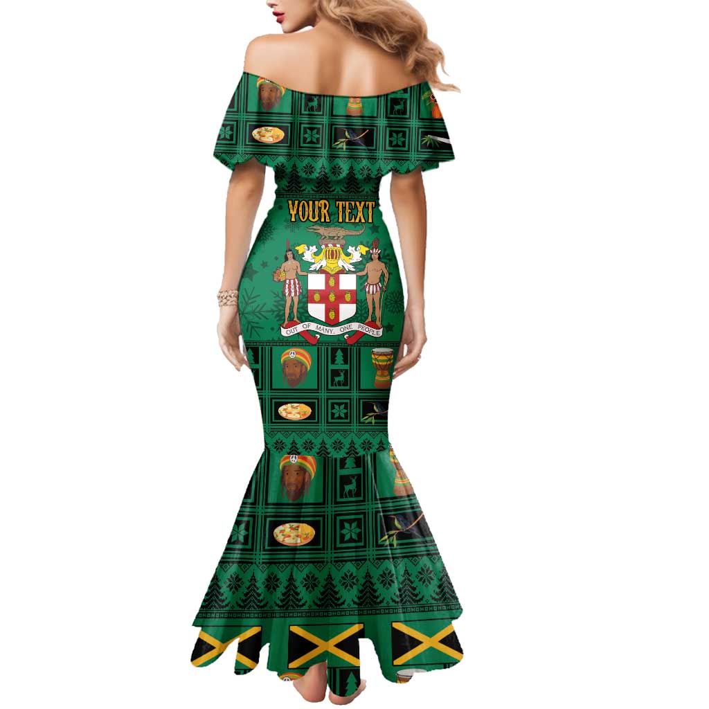 Personalized Jamaica Christmas Family Matching Mermaid Dress and Hawaiian Shirt Coat Of Arms - Merri Crissmuss - Wonder Print Shop