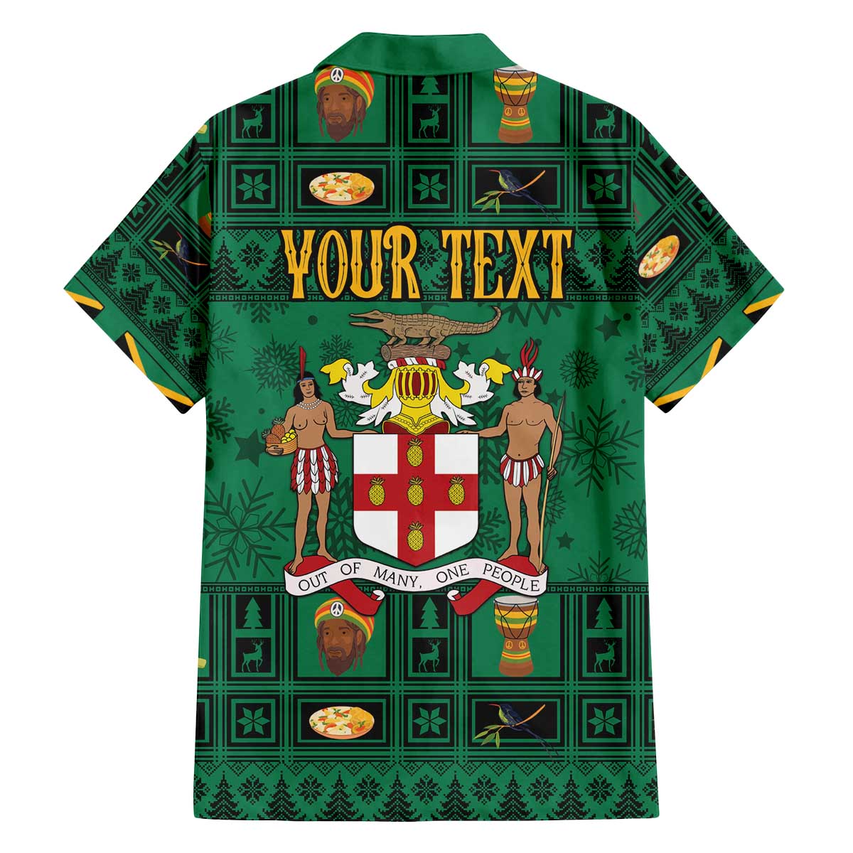 Personalized Jamaica Christmas Family Matching Off The Shoulder Long Sleeve Dress and Hawaiian Shirt Coat Of Arms - Merri Crissmuss - Wonder Print Shop
