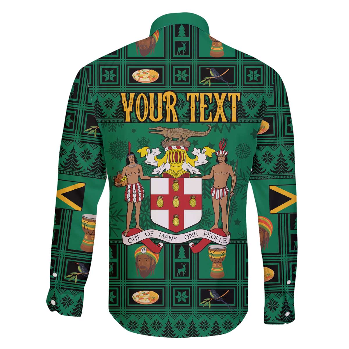 Personalized Jamaica Christmas Family Matching Off The Shoulder Long Sleeve Dress and Hawaiian Shirt Coat Of Arms - Merri Crissmuss - Wonder Print Shop
