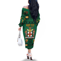 Personalized Jamaica Christmas Family Matching Off The Shoulder Long Sleeve Dress and Hawaiian Shirt Coat Of Arms - Merri Crissmuss - Wonder Print Shop