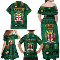Personalized Jamaica Christmas Family Matching Off Shoulder Maxi Dress and Hawaiian Shirt Coat Of Arms - Merri Crissmuss - Wonder Print Shop
