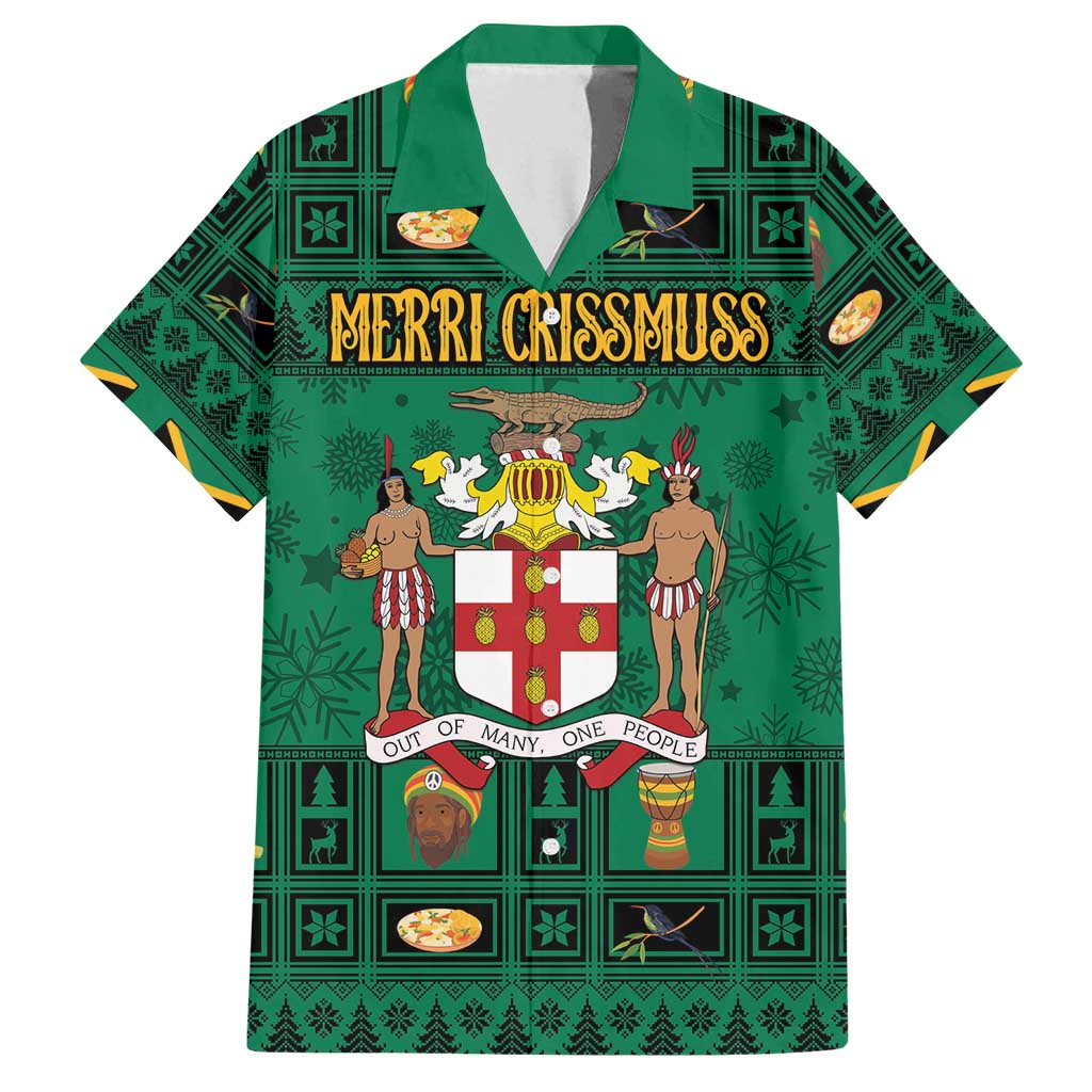 Personalized Jamaica Christmas Family Matching Off Shoulder Short Dress and Hawaiian Shirt Coat Of Arms - Merri Crissmuss - Wonder Print Shop