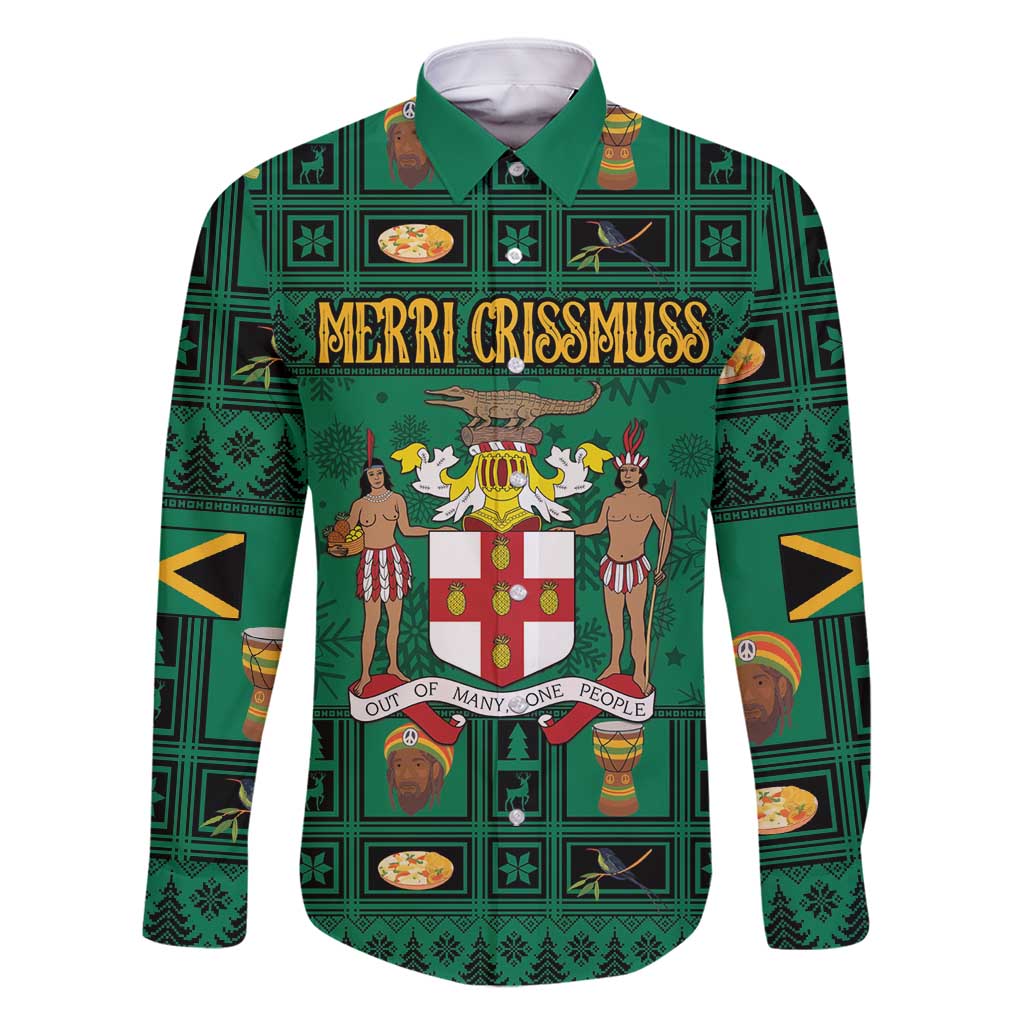 Personalized Jamaica Christmas Family Matching Off Shoulder Short Dress and Hawaiian Shirt Coat Of Arms - Merri Crissmuss - Wonder Print Shop