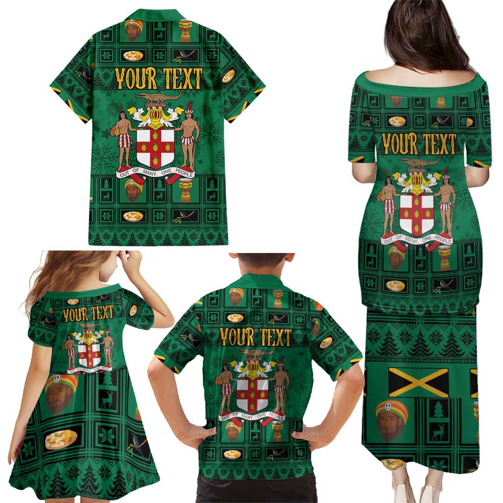 Personalized Jamaica Christmas Family Matching Puletasi and Hawaiian Shirt Coat Of Arms - Merri Crissmuss - Wonder Print Shop