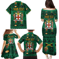 Personalized Jamaica Christmas Family Matching Puletasi and Hawaiian Shirt Coat Of Arms - Merri Crissmuss - Wonder Print Shop