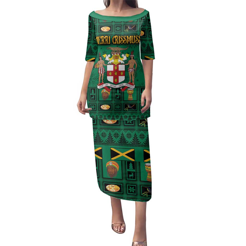 Personalized Jamaica Christmas Family Matching Puletasi and Hawaiian Shirt Coat Of Arms - Merri Crissmuss - Wonder Print Shop