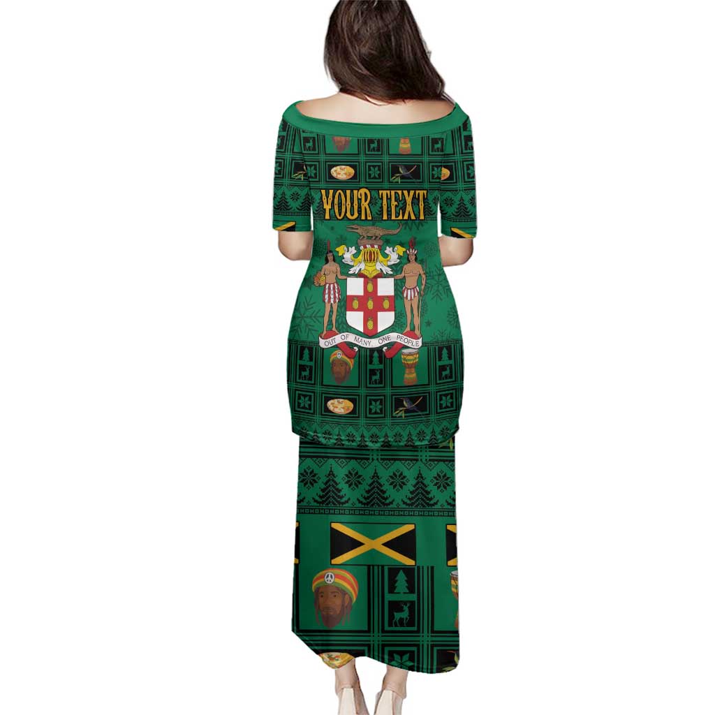 Personalized Jamaica Christmas Family Matching Puletasi and Hawaiian Shirt Coat Of Arms - Merri Crissmuss - Wonder Print Shop