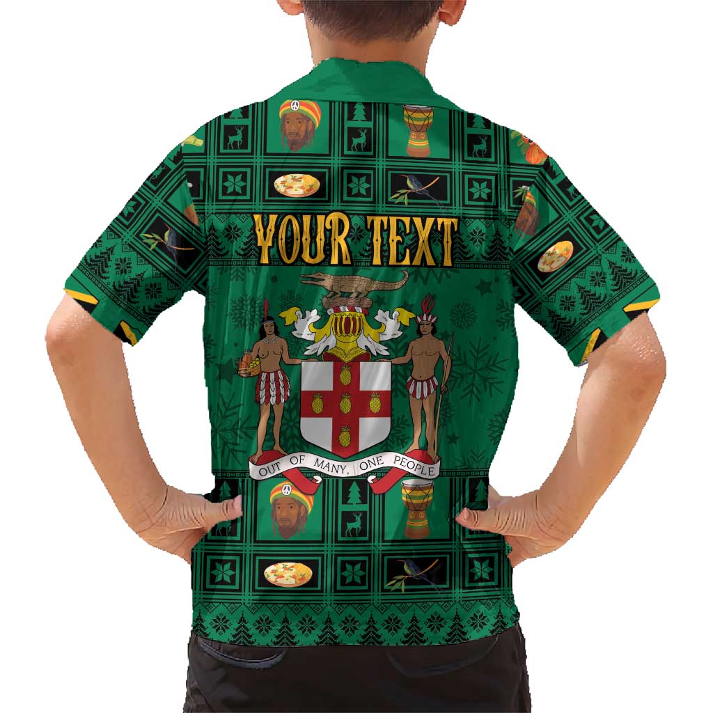 Personalized Jamaica Christmas Family Matching Short Sleeve Bodycon Dress and Hawaiian Shirt Coat Of Arms - Merri Crissmuss - Wonder Print Shop