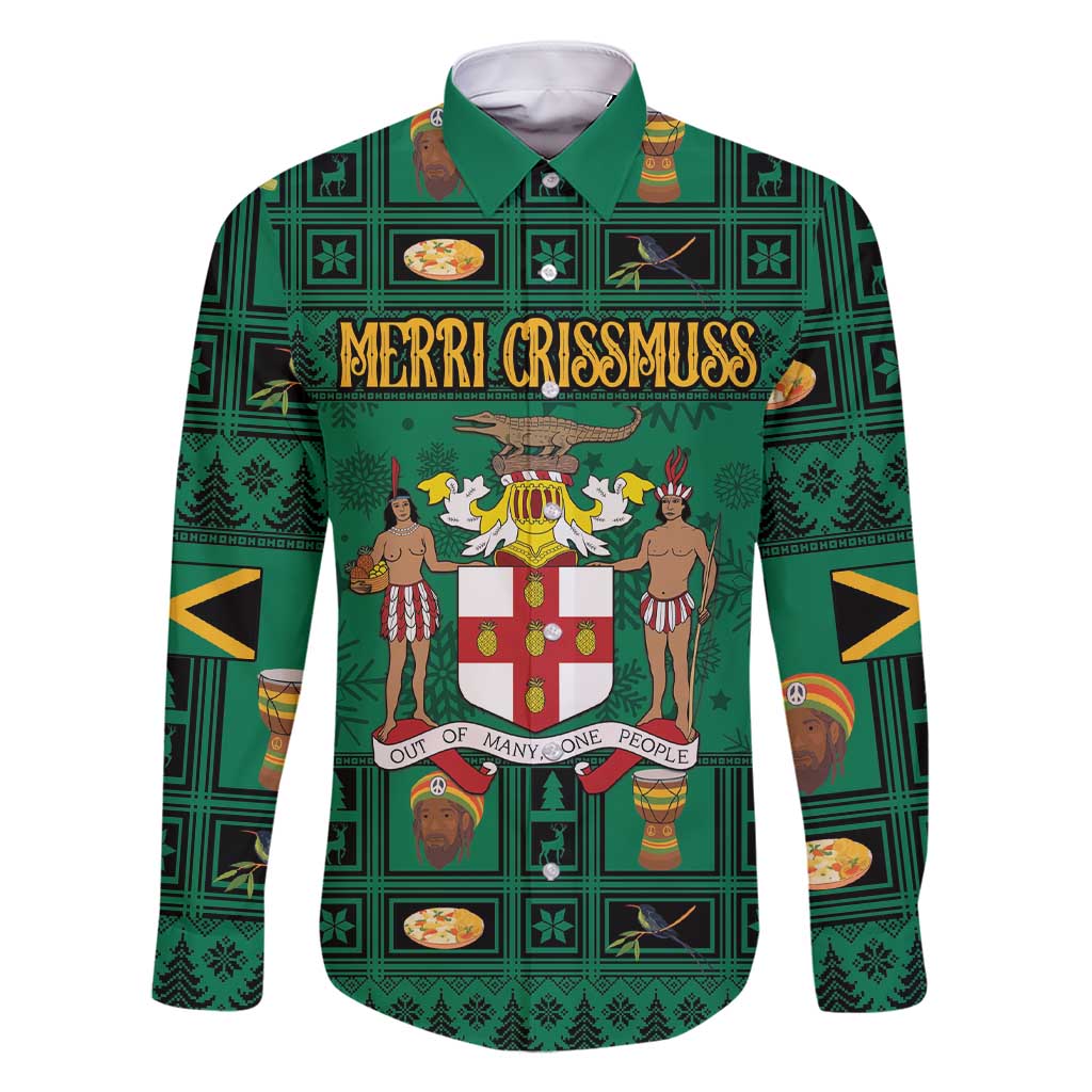 Personalized Jamaica Christmas Family Matching Short Sleeve Bodycon Dress and Hawaiian Shirt Coat Of Arms - Merri Crissmuss - Wonder Print Shop