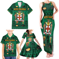 Personalized Jamaica Christmas Family Matching Tank Maxi Dress and Hawaiian Shirt Coat Of Arms - Merri Crissmuss - Wonder Print Shop