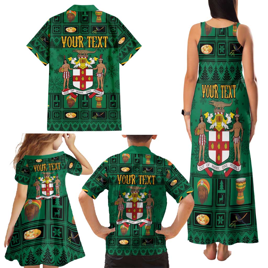 Personalized Jamaica Christmas Family Matching Tank Maxi Dress and Hawaiian Shirt Coat Of Arms - Merri Crissmuss - Wonder Print Shop