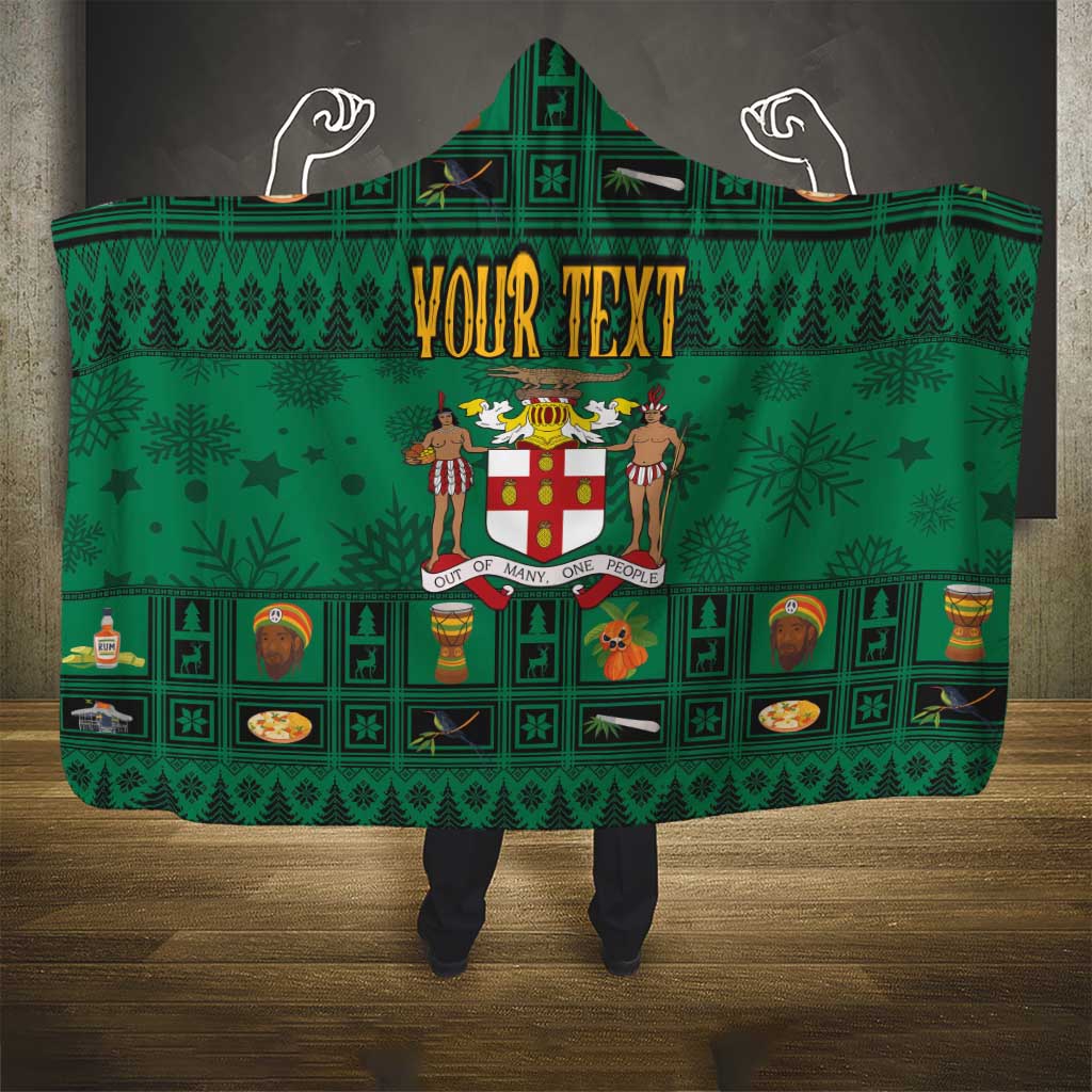 Personalized Jamaica Christmas Hooded Blanket Coat Of Arms - Merri Crissmuss