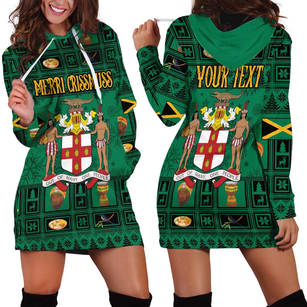 Personalized Jamaica Christmas Hoodie Dress Coat Of Arms - Merri Crissmuss - Wonder Print Shop