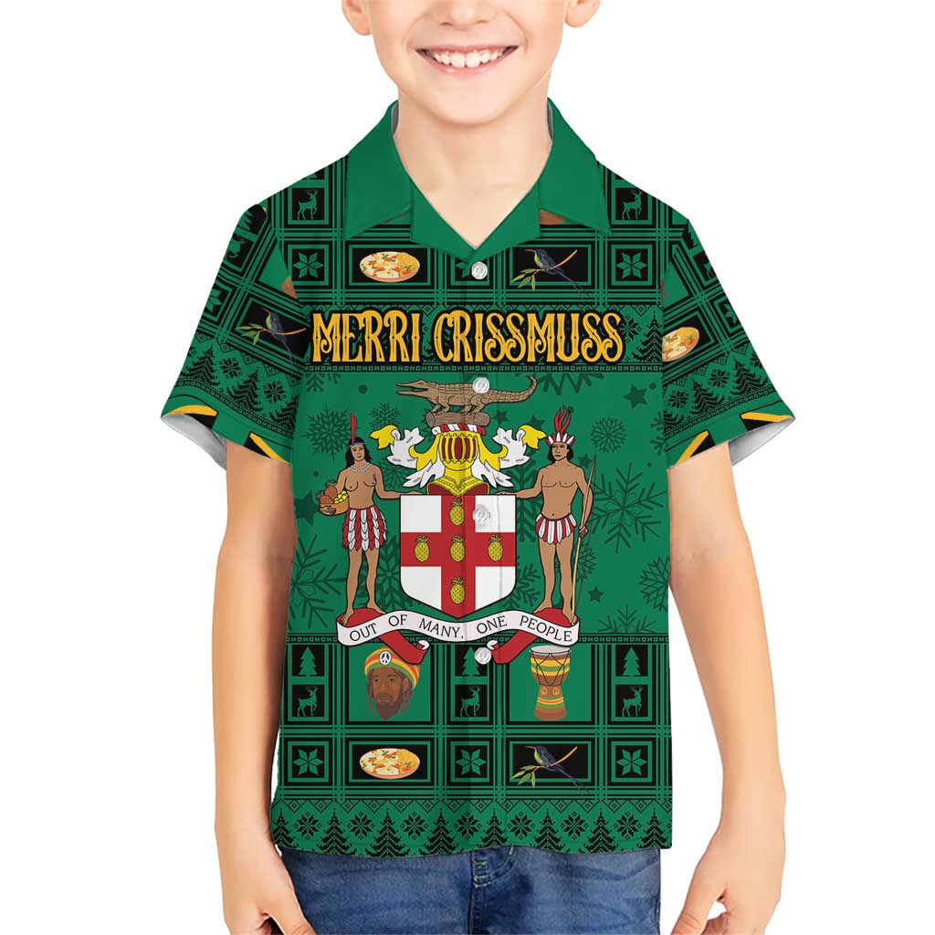 Personalized Jamaica Christmas Kid Hawaiian Shirt Coat Of Arms - Merri Crissmuss - Wonder Print Shop