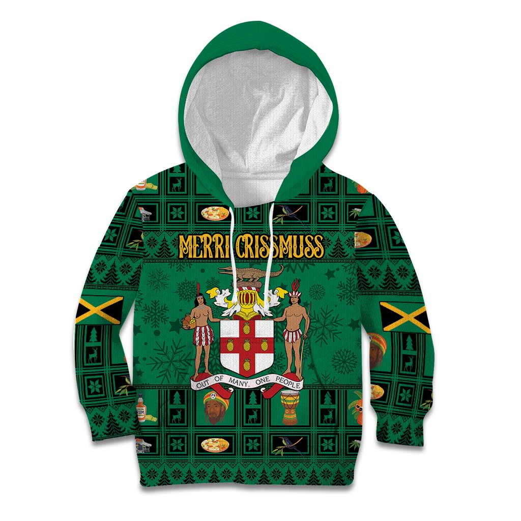 Personalized Jamaica Christmas Kid Hoodie Coat Of Arms - Merri Crissmuss - Wonder Print Shop