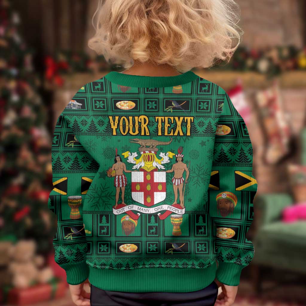 Personalized Jamaica Christmas Kid Ugly Christmas Sweater Coat Of Arms - Merri Crissmuss - Wonder Print Shop