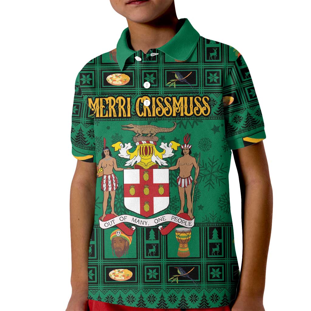 Personalized Jamaica Christmas Kid Polo Shirt Coat Of Arms - Merri Crissmuss - Wonder Print Shop