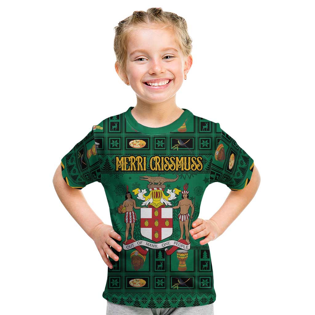 Personalized Jamaica Christmas Kid T Shirt Coat Of Arms - Merri Crissmuss - Wonder Print Shop