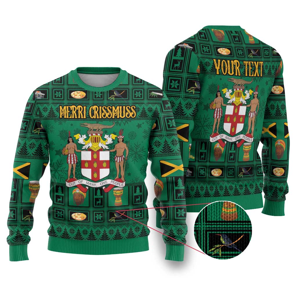 Personalized Jamaica Christmas Ugly Christmas Sweater Coat Of Arms - Merri Crissmuss - Wonder Print Shop