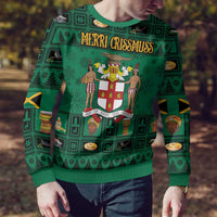 Personalized Jamaica Christmas Ugly Christmas Sweater Coat Of Arms - Merri Crissmuss - Wonder Print Shop