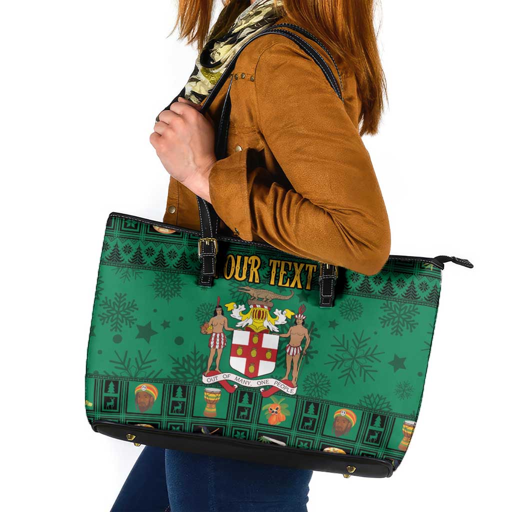 Personalized Jamaica Christmas Leather Tote Bag Coat Of Arms - Merri Crissmuss - Wonder Print Shop