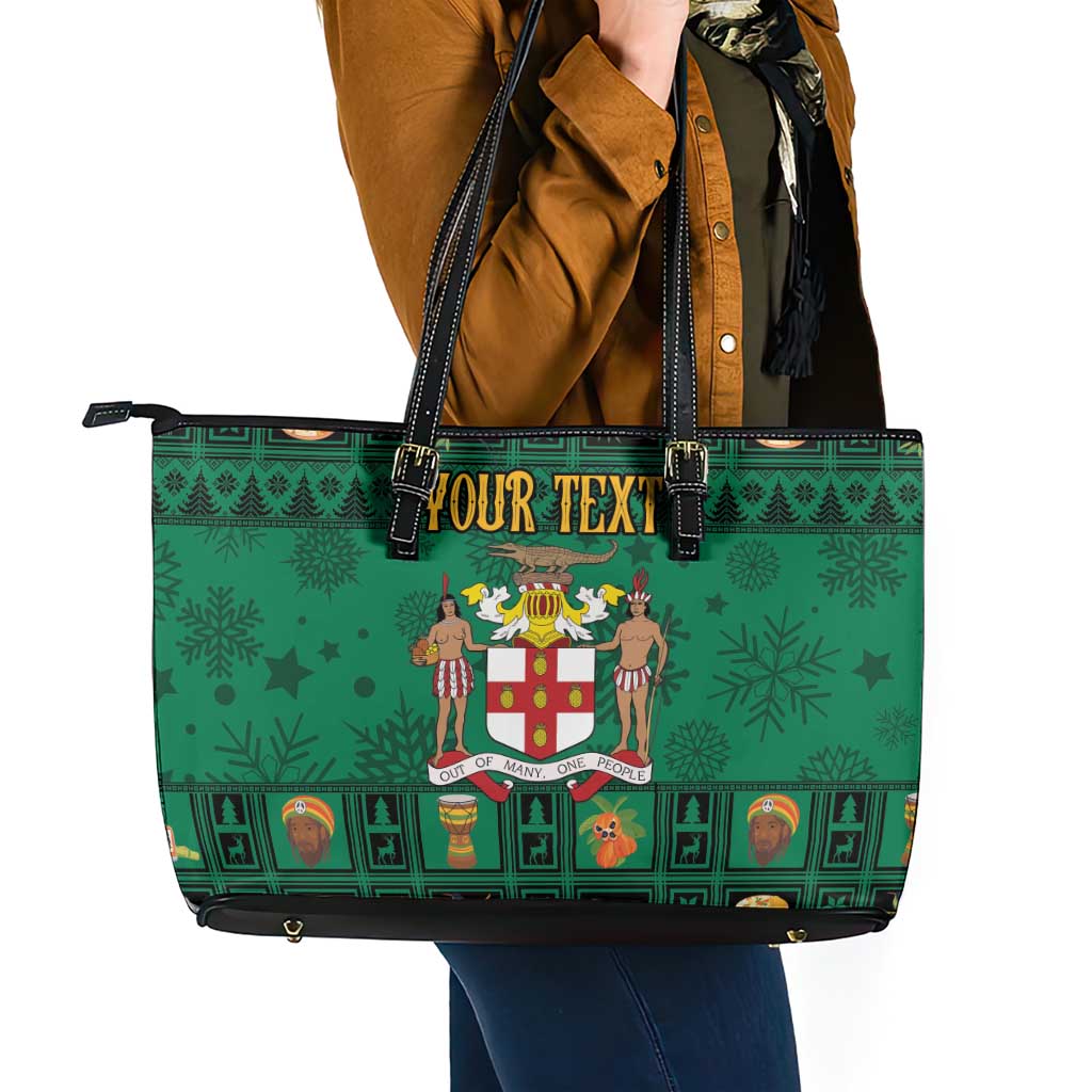 Personalized Jamaica Christmas Leather Tote Bag Coat Of Arms - Merri Crissmuss - Wonder Print Shop