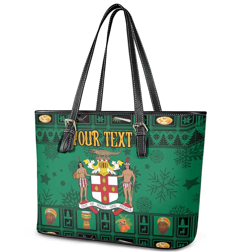 Personalized Jamaica Christmas Leather Tote Bag Coat Of Arms - Merri Crissmuss - Wonder Print Shop