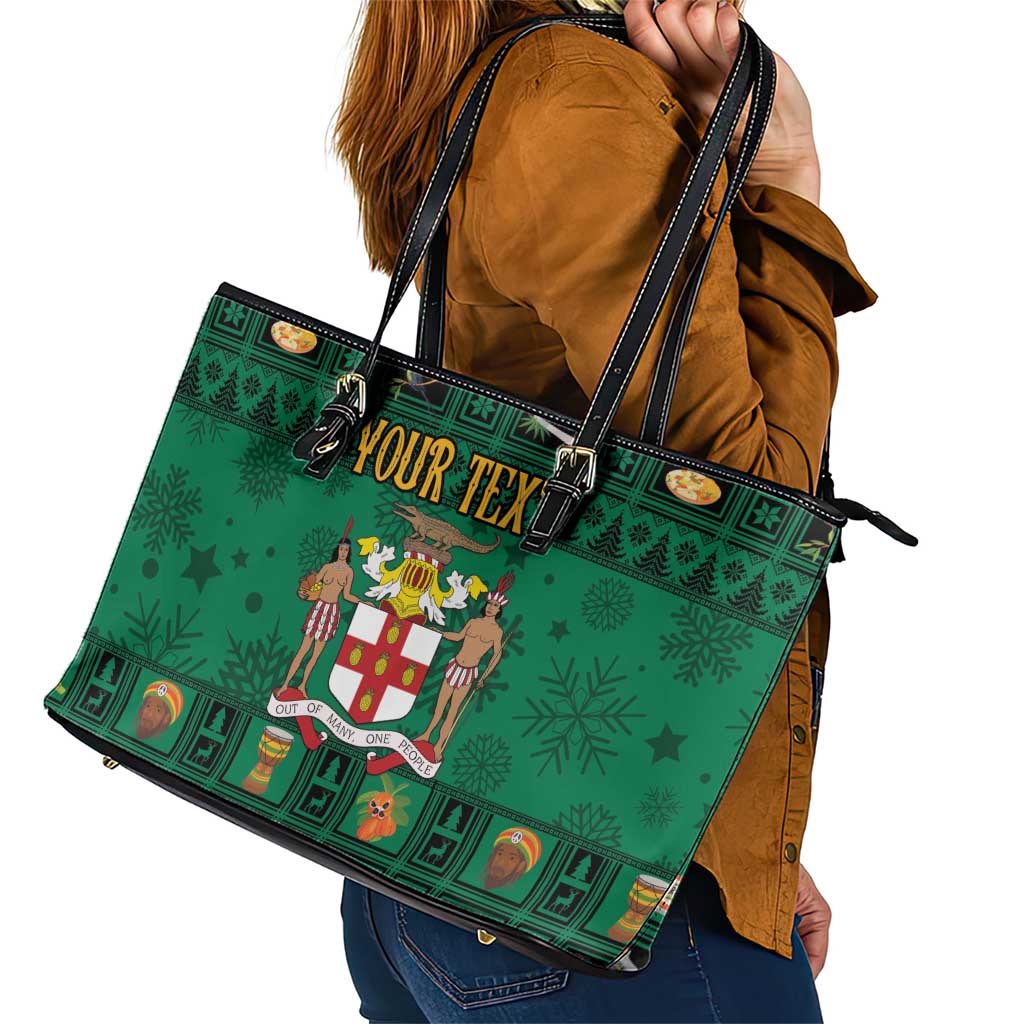 Personalized Jamaica Christmas Leather Tote Bag Coat Of Arms - Merri Crissmuss - Wonder Print Shop
