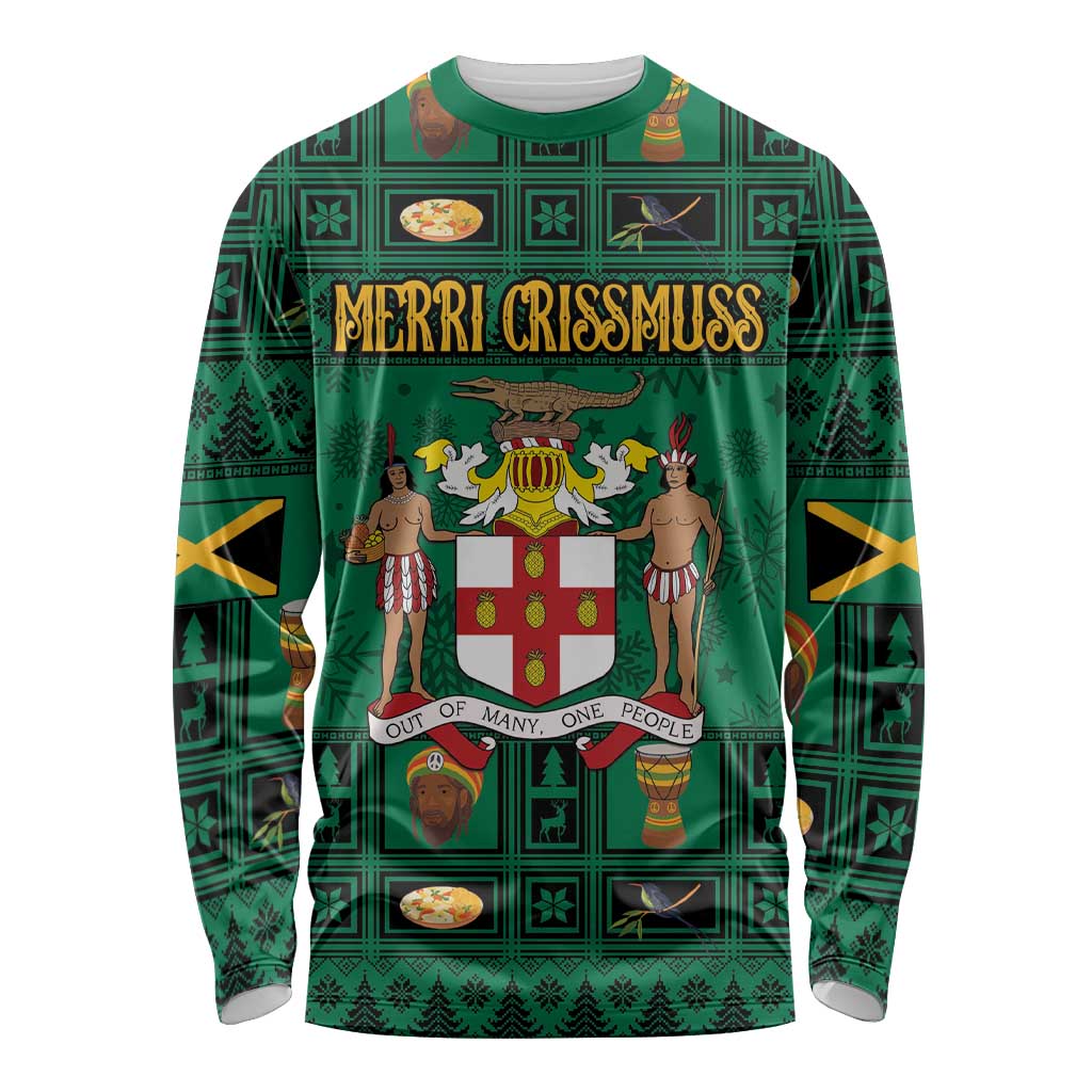 Personalized Jamaica Christmas Long Sleeve Shirt Coat Of Arms - Merri Crissmuss - Wonder Print Shop