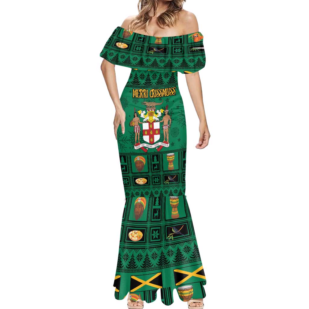 Personalized Jamaica Christmas Mermaid Dress Coat Of Arms - Merri Crissmuss - Wonder Print Shop