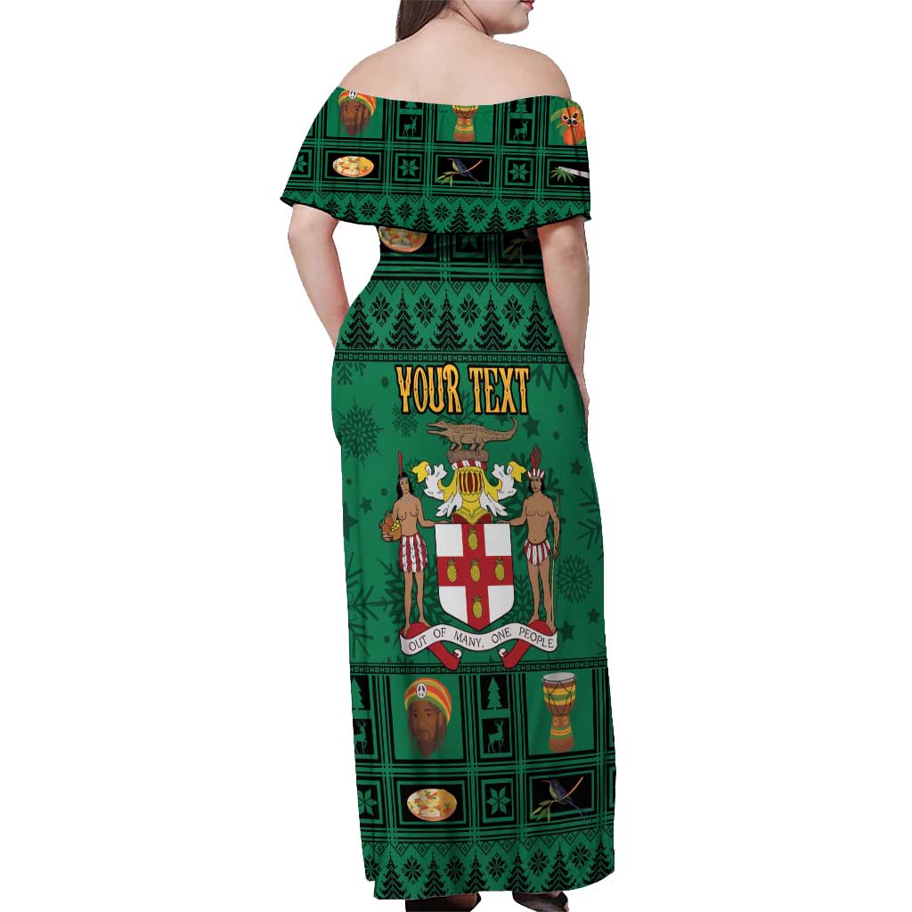 Personalized Jamaica Christmas Off Shoulder Maxi Dress Coat Of Arms - Merri Crissmuss - Wonder Print Shop