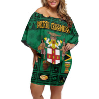 Personalized Jamaica Christmas Off Shoulder Short Dress Coat Of Arms - Merri Crissmuss - Wonder Print Shop