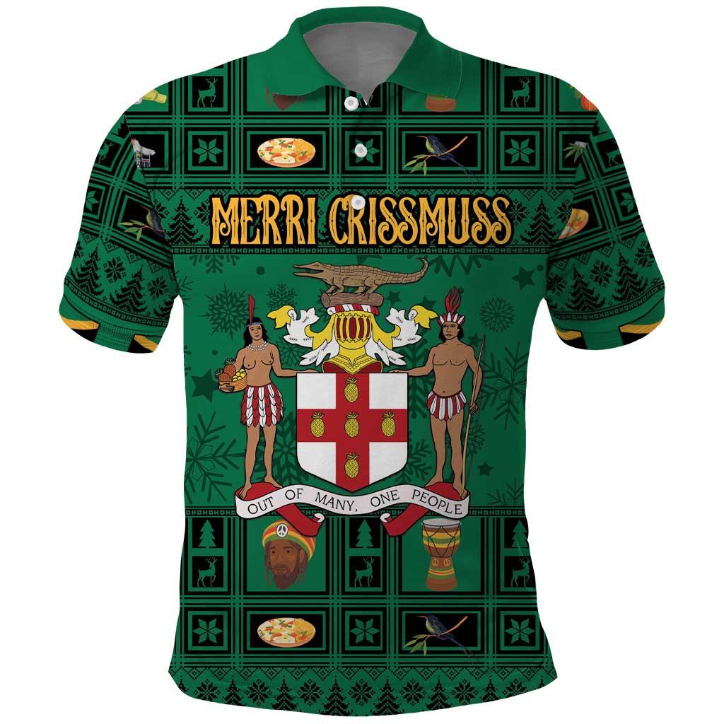 Personalized Jamaica Christmas Polo Shirt Coat Of Arms - Merri Crissmuss - Wonder Print Shop