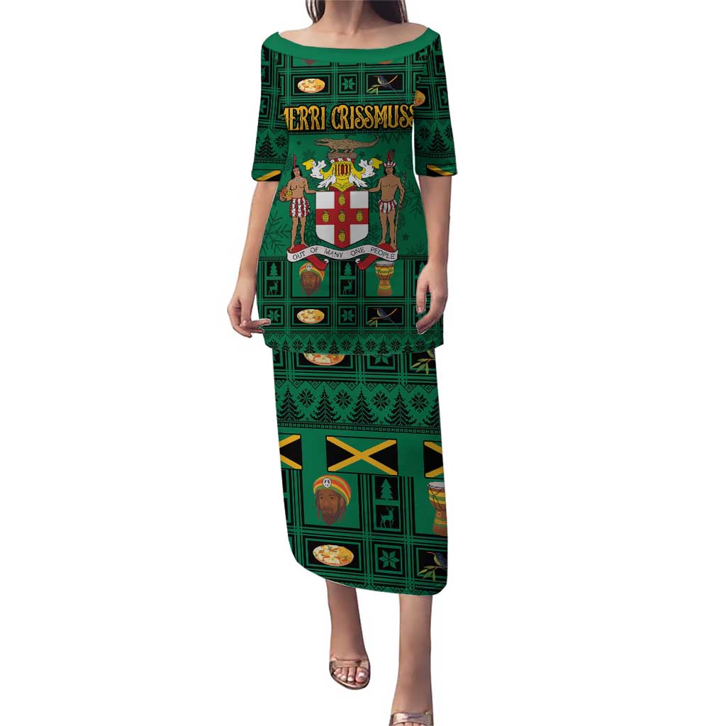 Personalized Jamaica Christmas Puletasi Coat Of Arms - Merri Crissmuss - Wonder Print Shop