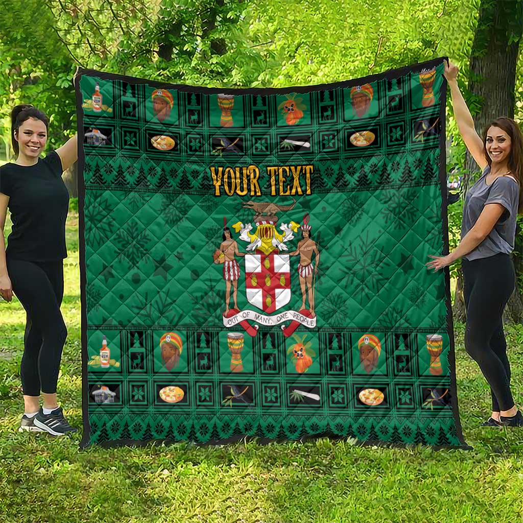 Personalized Jamaica Christmas Quilt Coat Of Arms - Merri Crissmuss - Wonder Print Shop